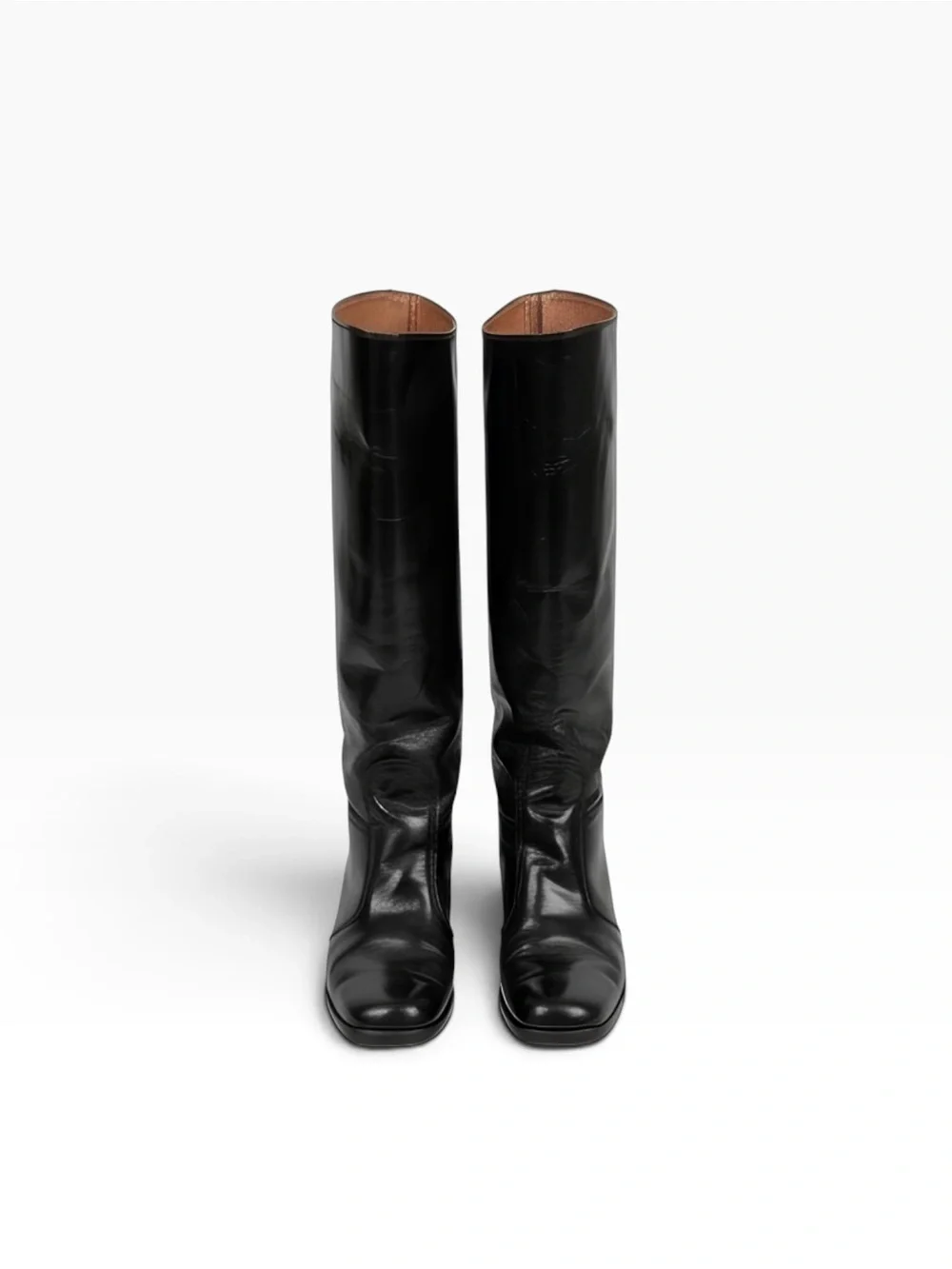 Black Leather Knee-High Block Heel Go-Go Riding Boots - 10B